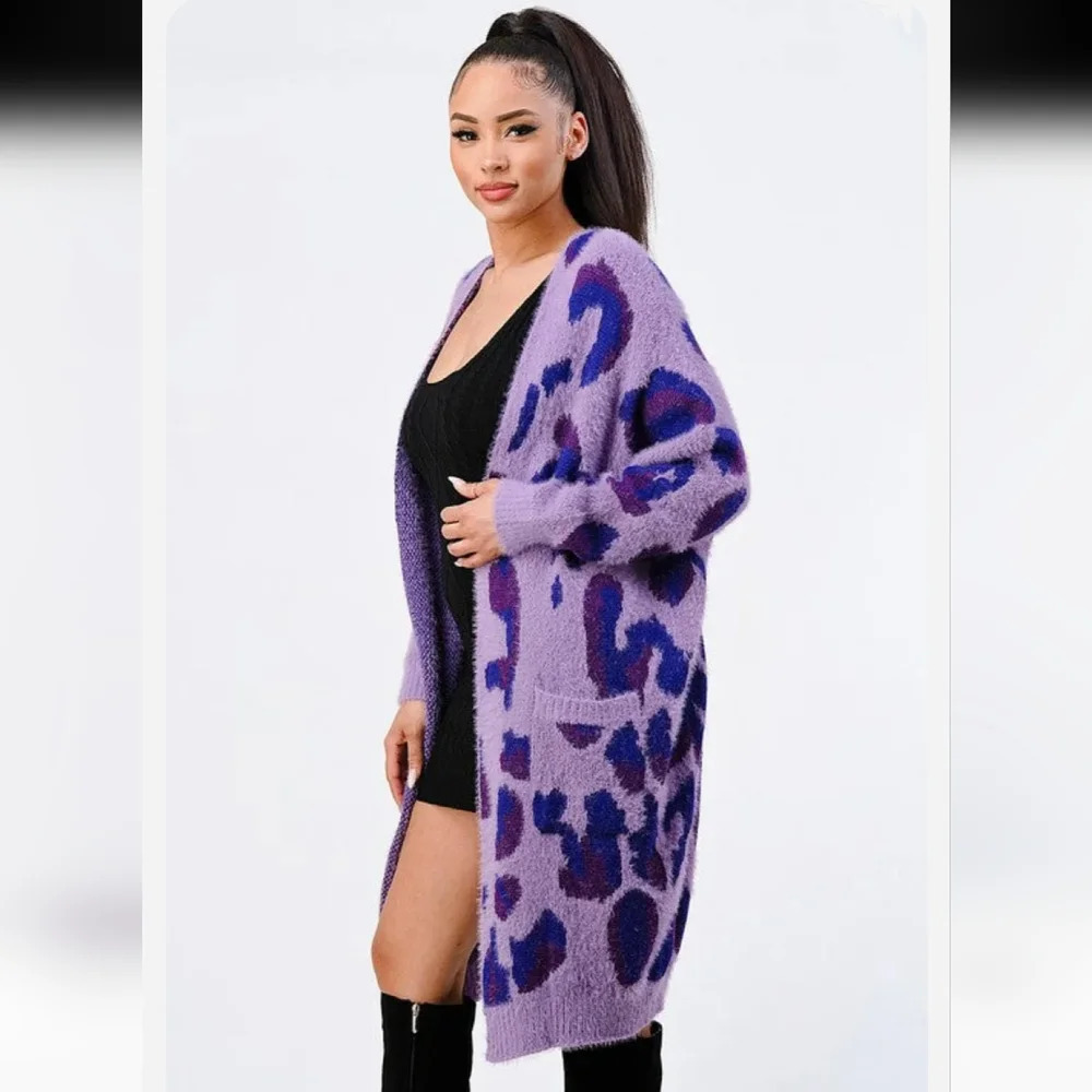 Privy leopard Angora Sweater Oversized Cardigan - Picture 3 of 10